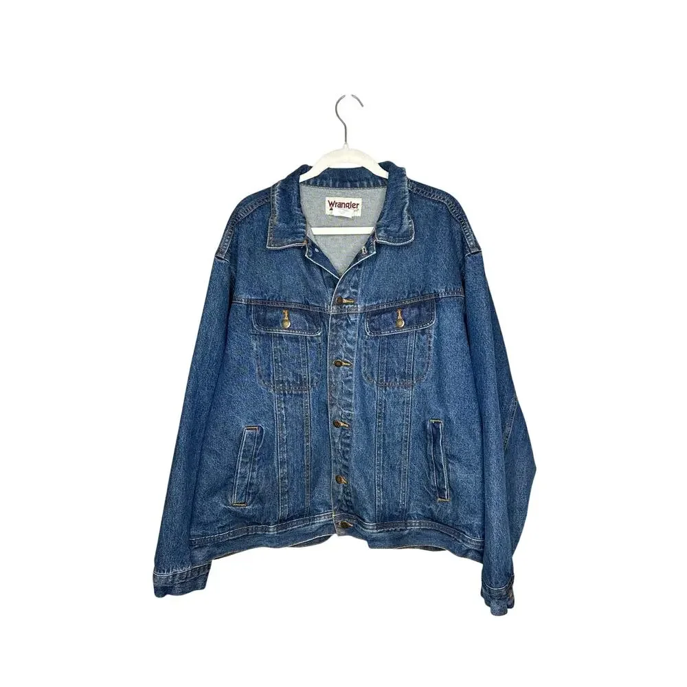 Wrangler Mens Rugged Wear Denim Jacket 2XL Blue Medium Wash Button Up Cotton